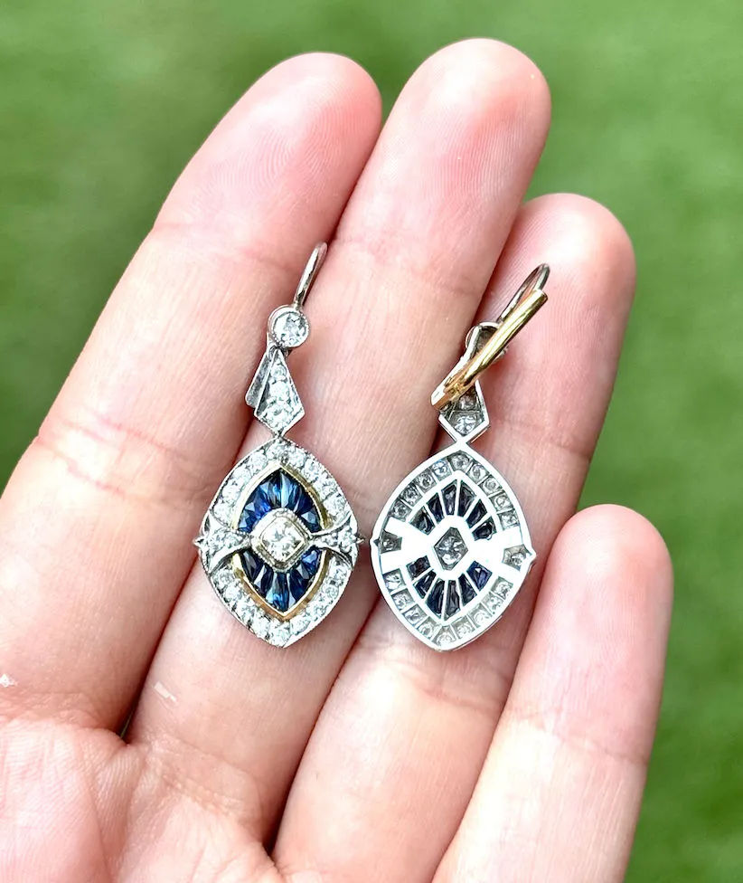 Boucles d'oreilles style Art Déco platine diamants et saphirs sold by 58 Facettes product image thumbnail 2