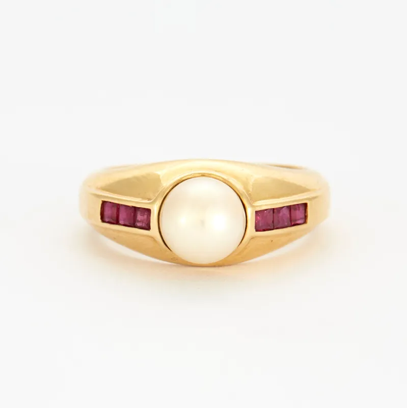 Bague en or jaune ornée d'une perle de culture et rubis sold by 58 Facettes
