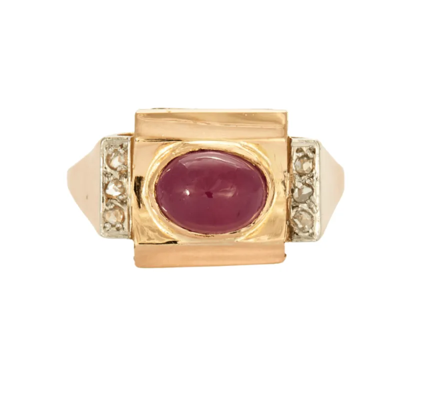 Bague or jaune et platine avec rubis et diamants sold by 58 Facettes