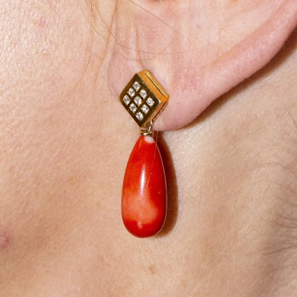 Boucles d'oreilles en or, corail et diamants sold by 58 Facettes product image thumbnail 2