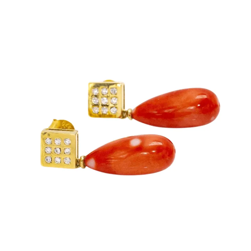 Boucles d'oreilles en or, corail et diamants sold by 58 Facettes