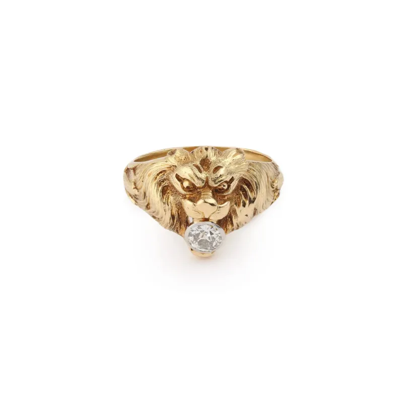 Bague Chevalière Lion Diamant 0.35 Carats Or Jaune 18 Carats sold by 58 Facettes