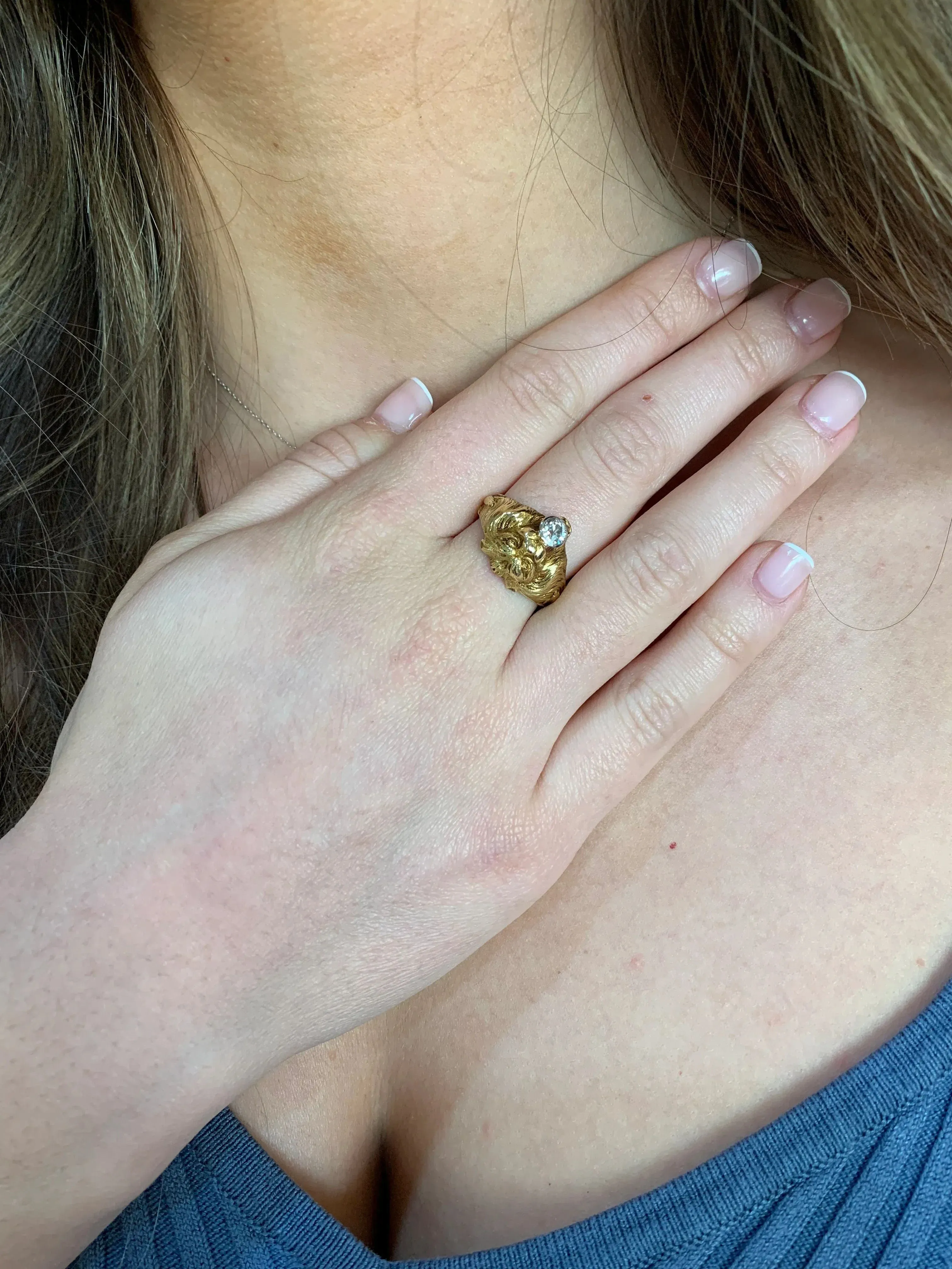 Bague Chevalière Lion Diamant 0.35 Carats Or Jaune 18 Carats sold by 58 Facettes product image thumbnail 2