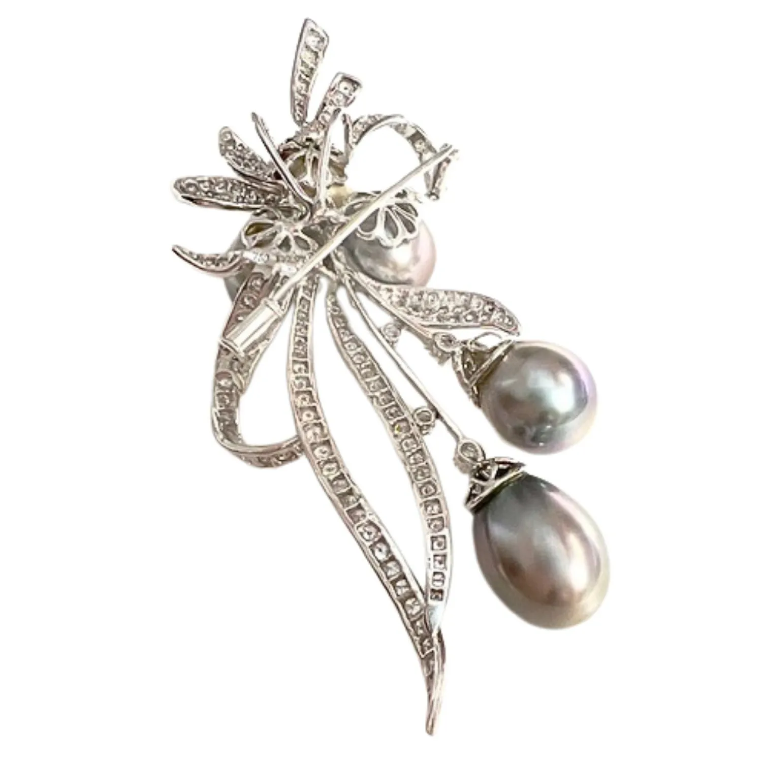 Broche pendentif en or blanc avec diamants et perles de culture sold by 58 Facettes product image thumbnail 3