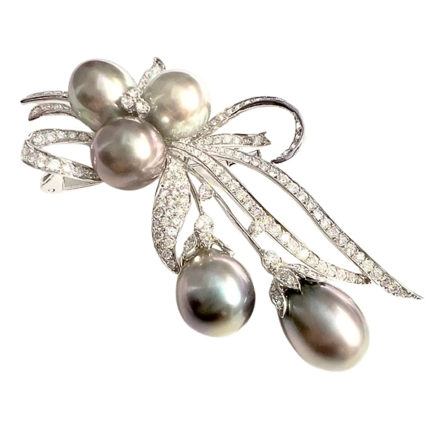Broche pendentif en or blanc avec diamants et perles de culture sold by 58 Facettes