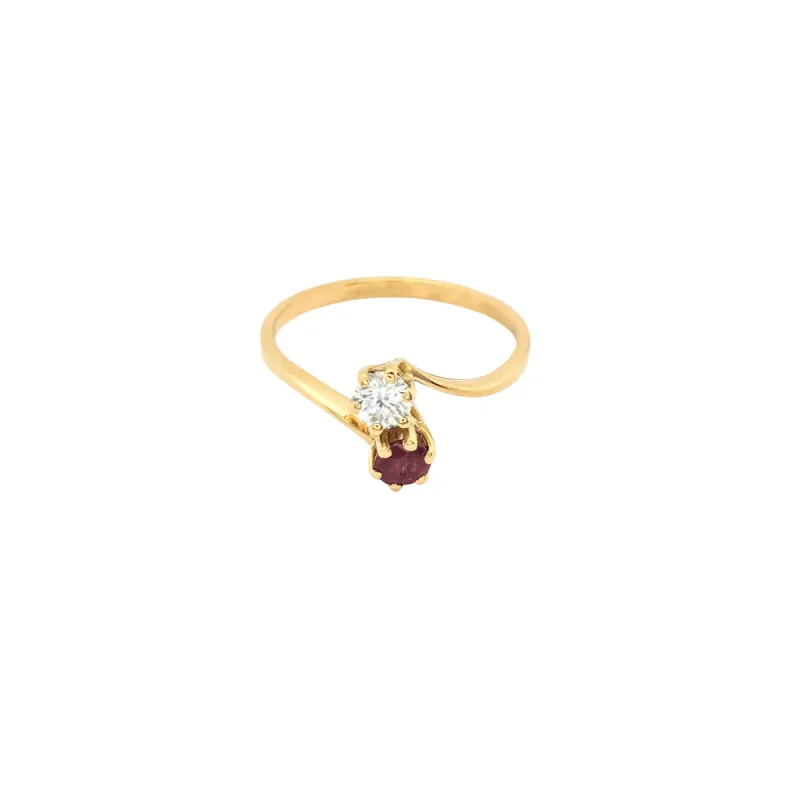 Bague Toi et Moi or jaune diamant et rubis sold by 58 Facettes