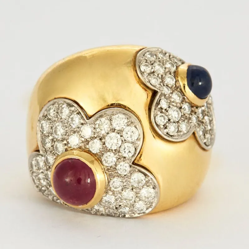 Bague boule sertie d'un rubis, saphir et diamants sold by 58 Facettes