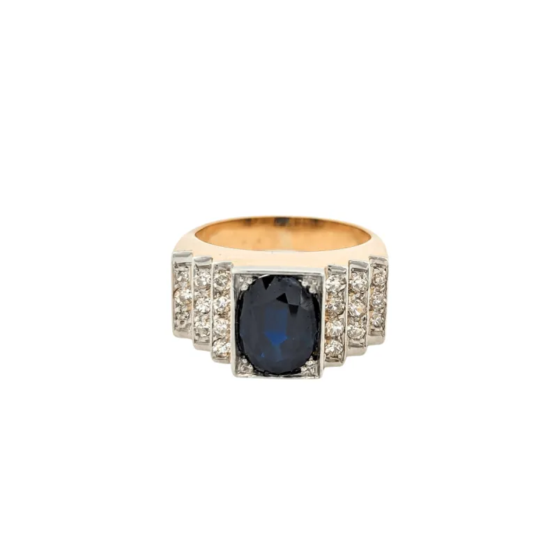 Bague Art Déco en or jaune, diamants et saphir sold by 58 Facettes