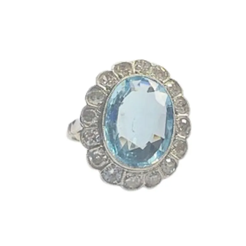 Bague Art Déco aigue-marine diamants sold by 58 Facettes