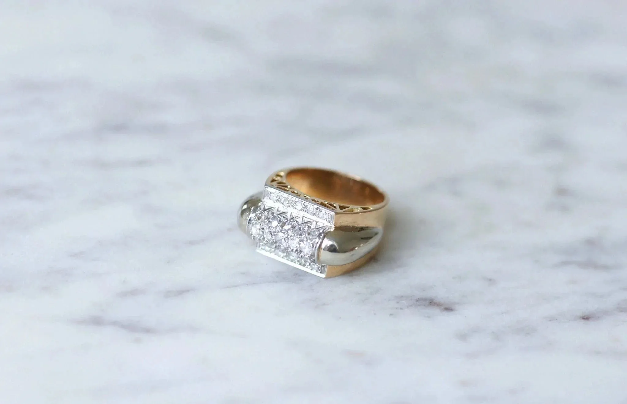 Chevalière or rose et platine diamants sold by 58 Facettes product image thumbnail 4