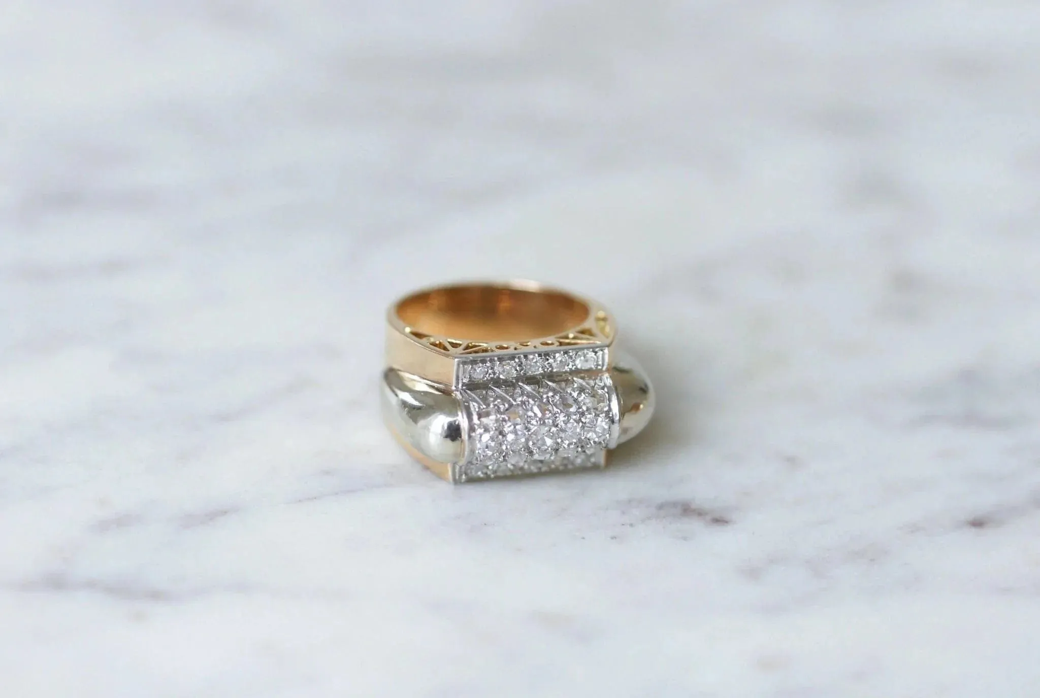 Chevalière or rose et platine diamants sold by 58 Facettes product image thumbnail 3