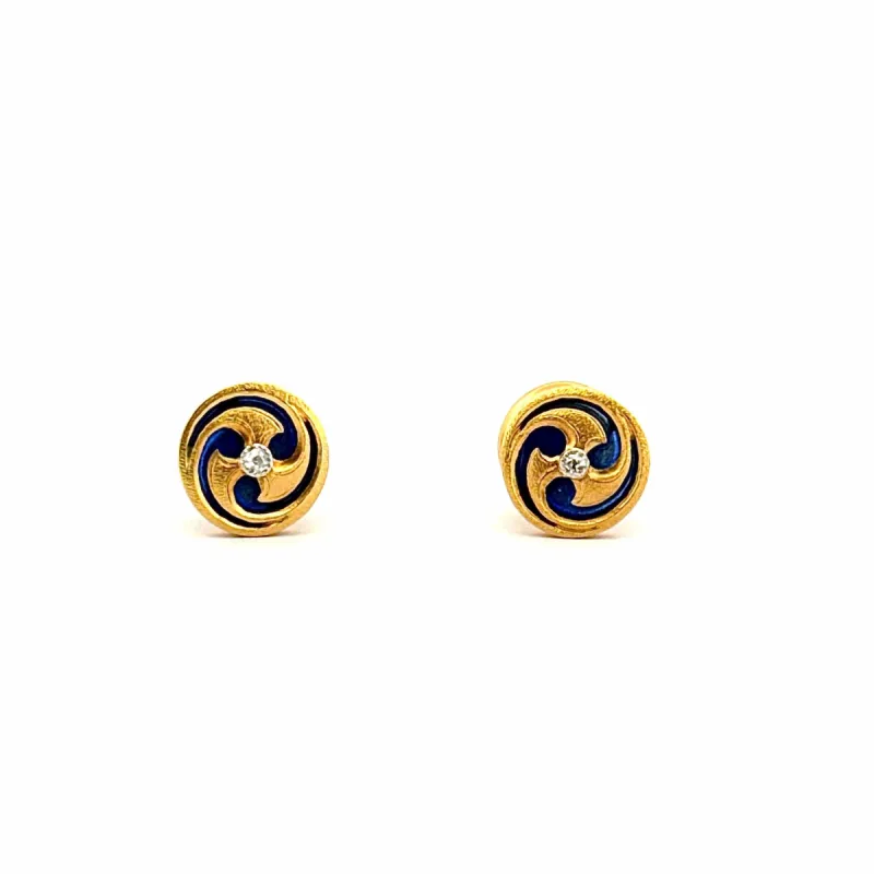 Bouton de manchette vintage en or émail et diamants sold by 58 Facettes