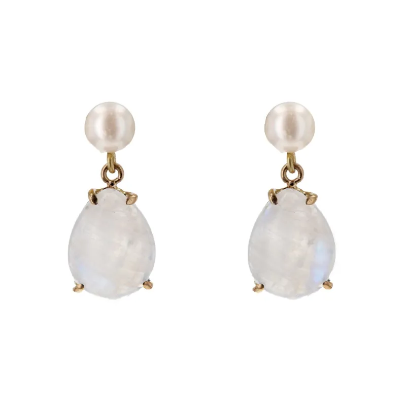 Boucles d'oreilles pierres de lune et perles de culture sold by 58 Facettes