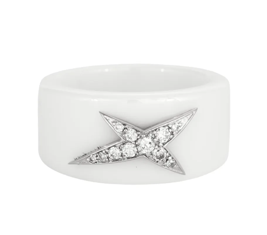 MAUBOUSSIN - Etoile d'ange.  Bague céramique blanche or blanc et diamants sold by 58 Facettes
