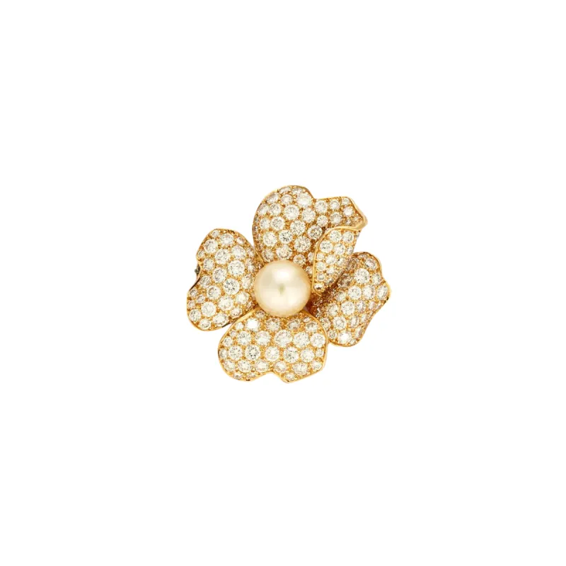CARTIER - Broche Païva or jaune, diamants et perle de culture sold by 58 Facettes