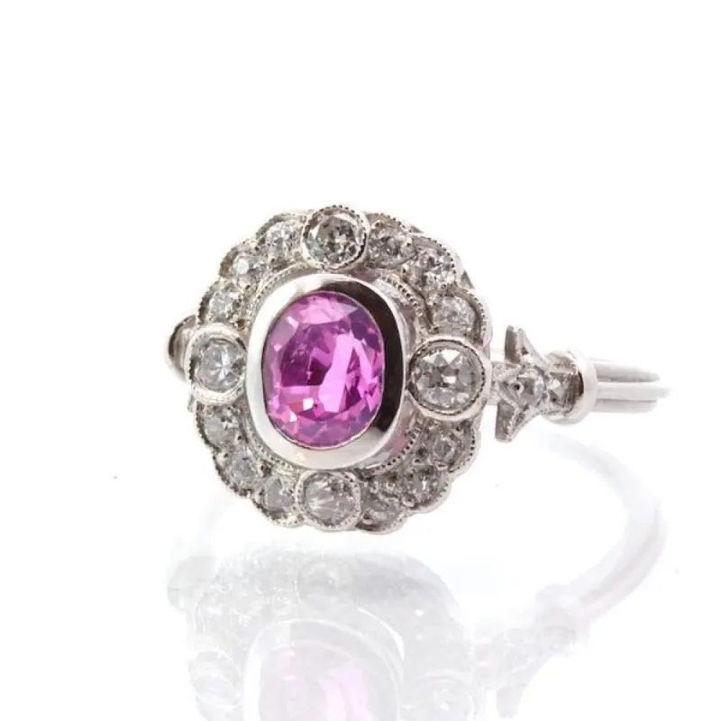 Bague Platine Saphir rose Diamants sold by 58 Facettes