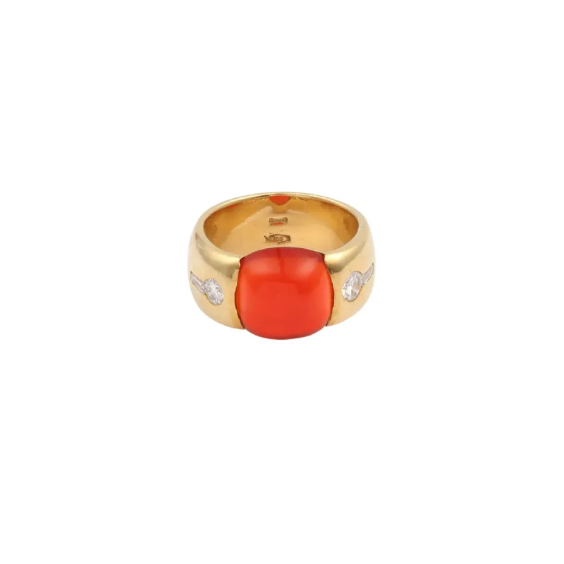 Bague Cabochon Opale de Feu Diamants Or Jaune sold by 58 Facettes