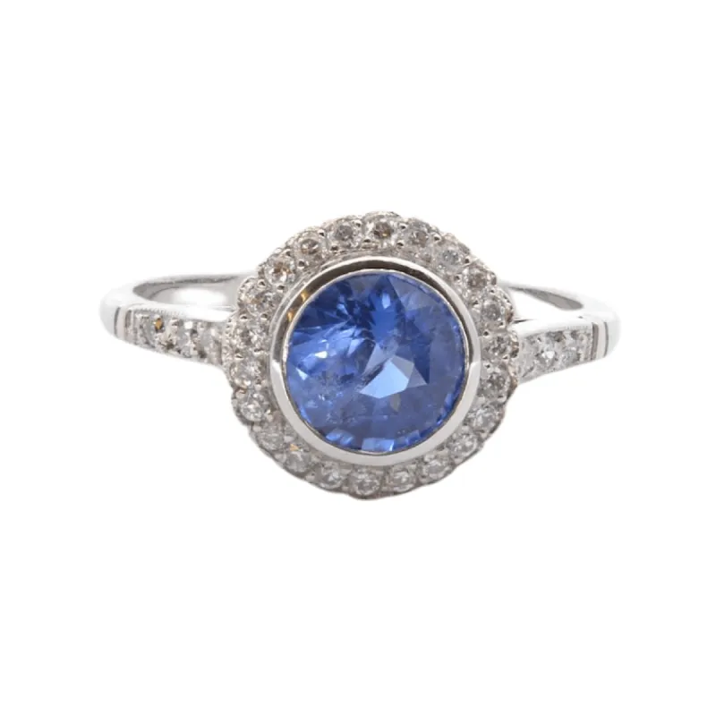 Bague Platine Saphir rond Diamants sold by 58 Facettes