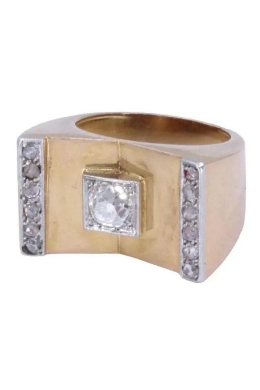 Bague Tank ors jaune et blanc, diamants sold by 58 Facettes