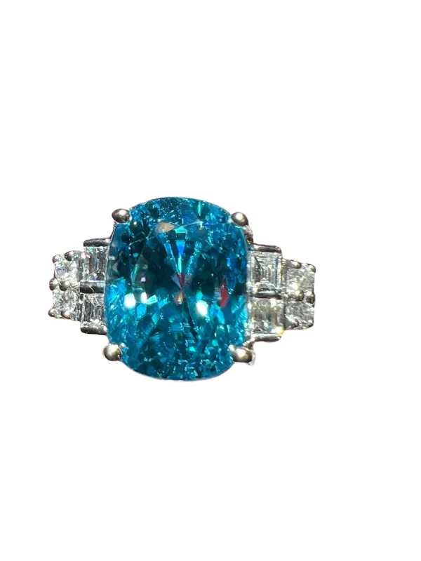 Bague zircon bleu naturel diamants or blanc sold by 58 Facettes