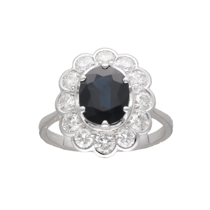 Bague or gris, saphir 2,17 Cts et diamants sold by 58 Facettes