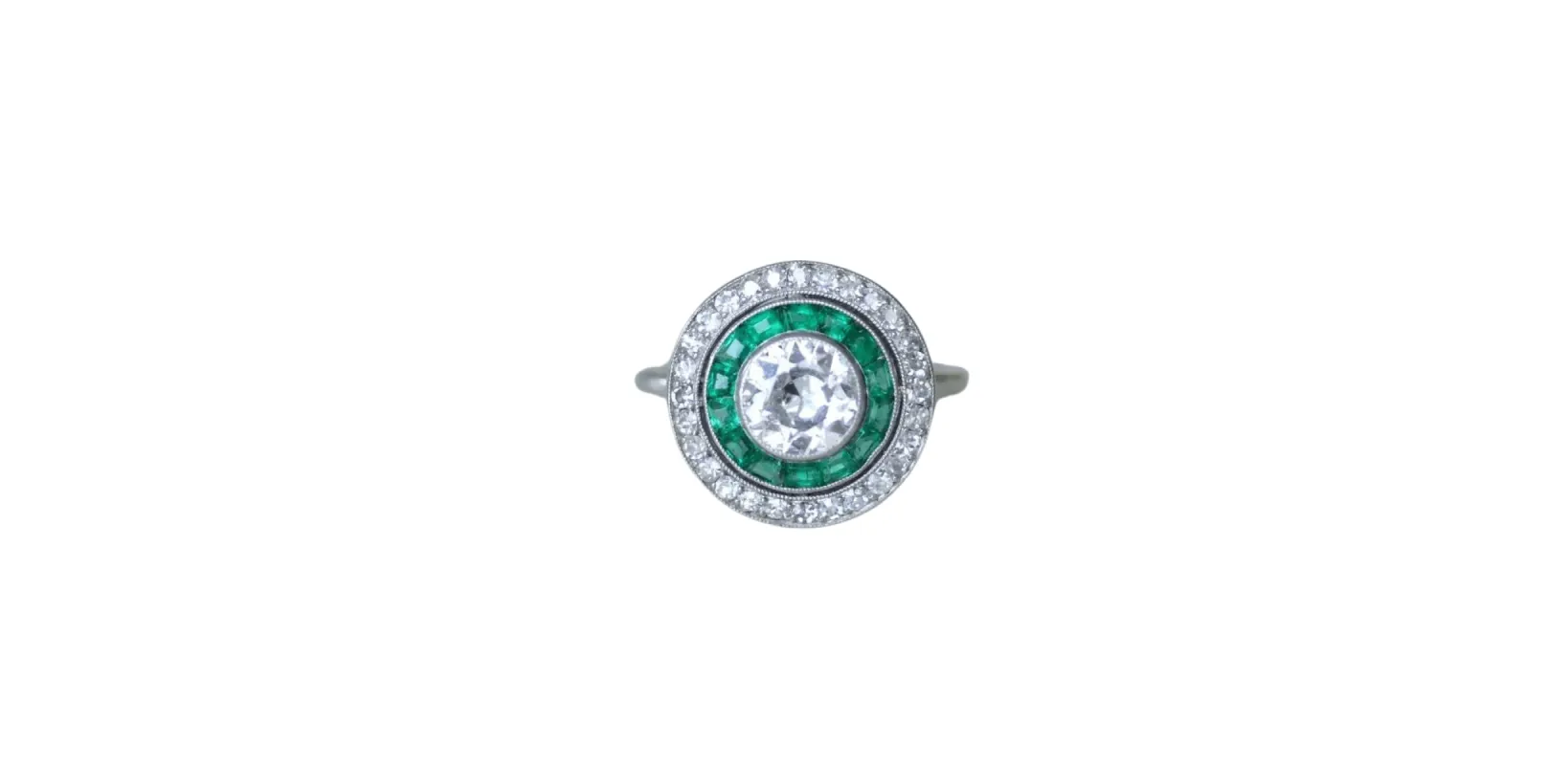 Bague cible halo Or blanc Platine Diamant Emeraudes sold by 58 Facettes
