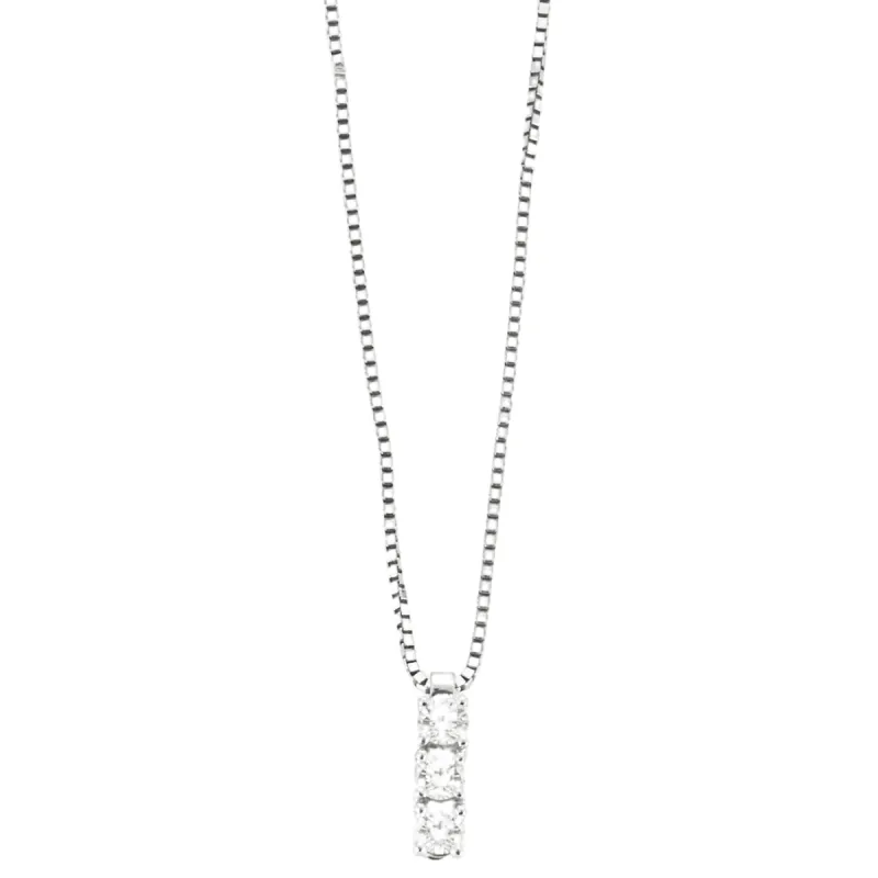 ChaƮne et pendentif en or gris, trois diamants. sold by 58 Facettes