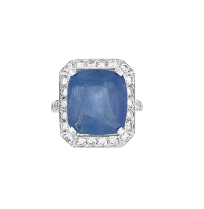 Bague en or blanc ornée d'un saphir et diamants sold by 58 Facettes
