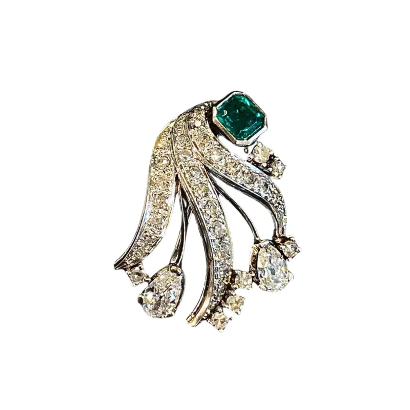 Pendentif Broche Or blanc Platine Emeraude Diamants sold by 58 Facettes