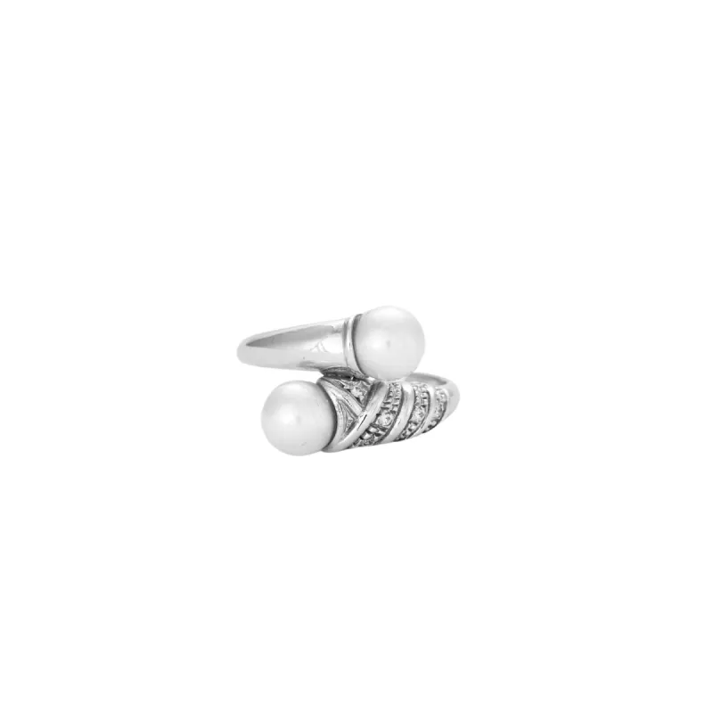 Bague Toi et Moi perles et diamants sold by 58 Facettes
