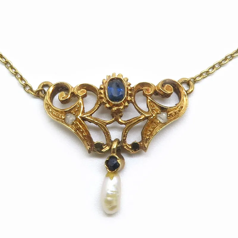 Collier en or rose, saphir et perle sold by 58 Facettes