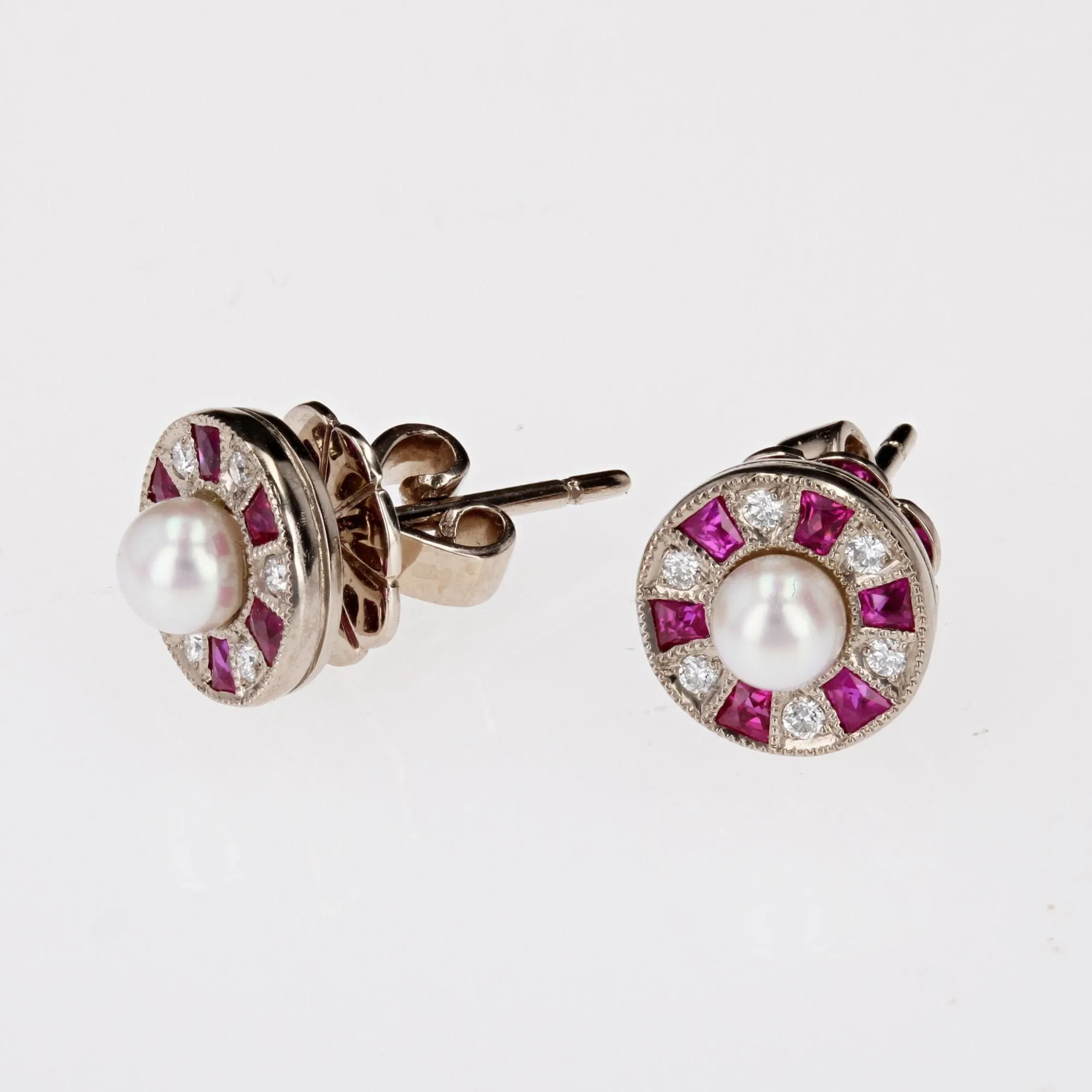 Boucles d'oreilles perles diamants et rubis calibrés sold by 58 Facettes product image thumbnail 4