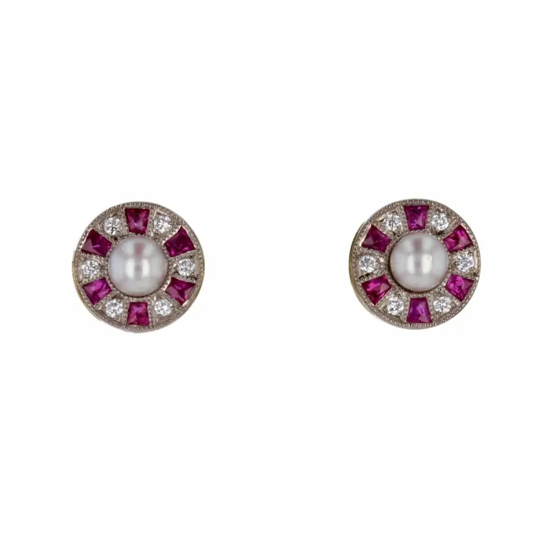 Boucles d'oreilles perles diamants et rubis calibrés sold by 58 Facettes