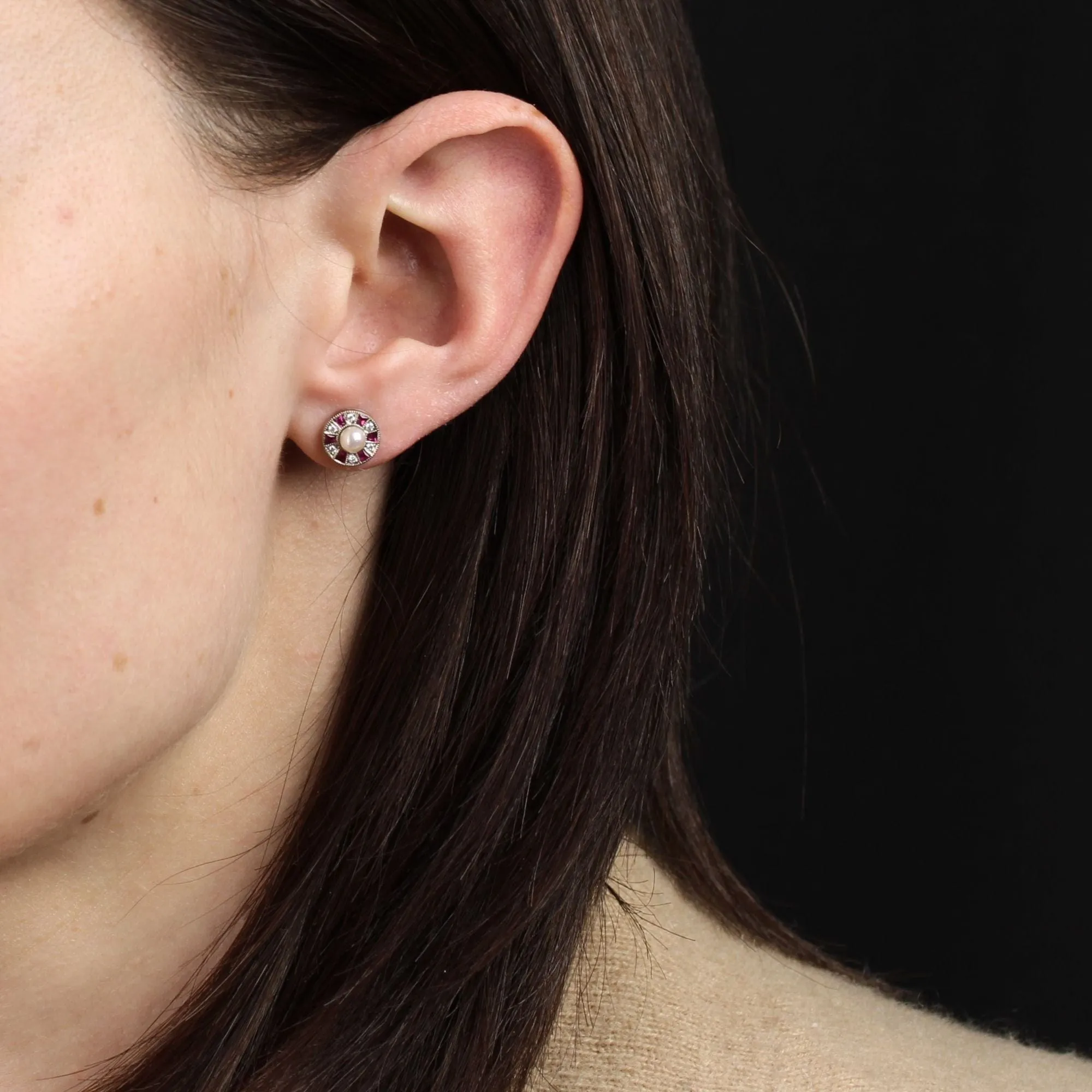 Boucles d'oreilles perles diamants et rubis calibrés sold by 58 Facettes product image thumbnail 2