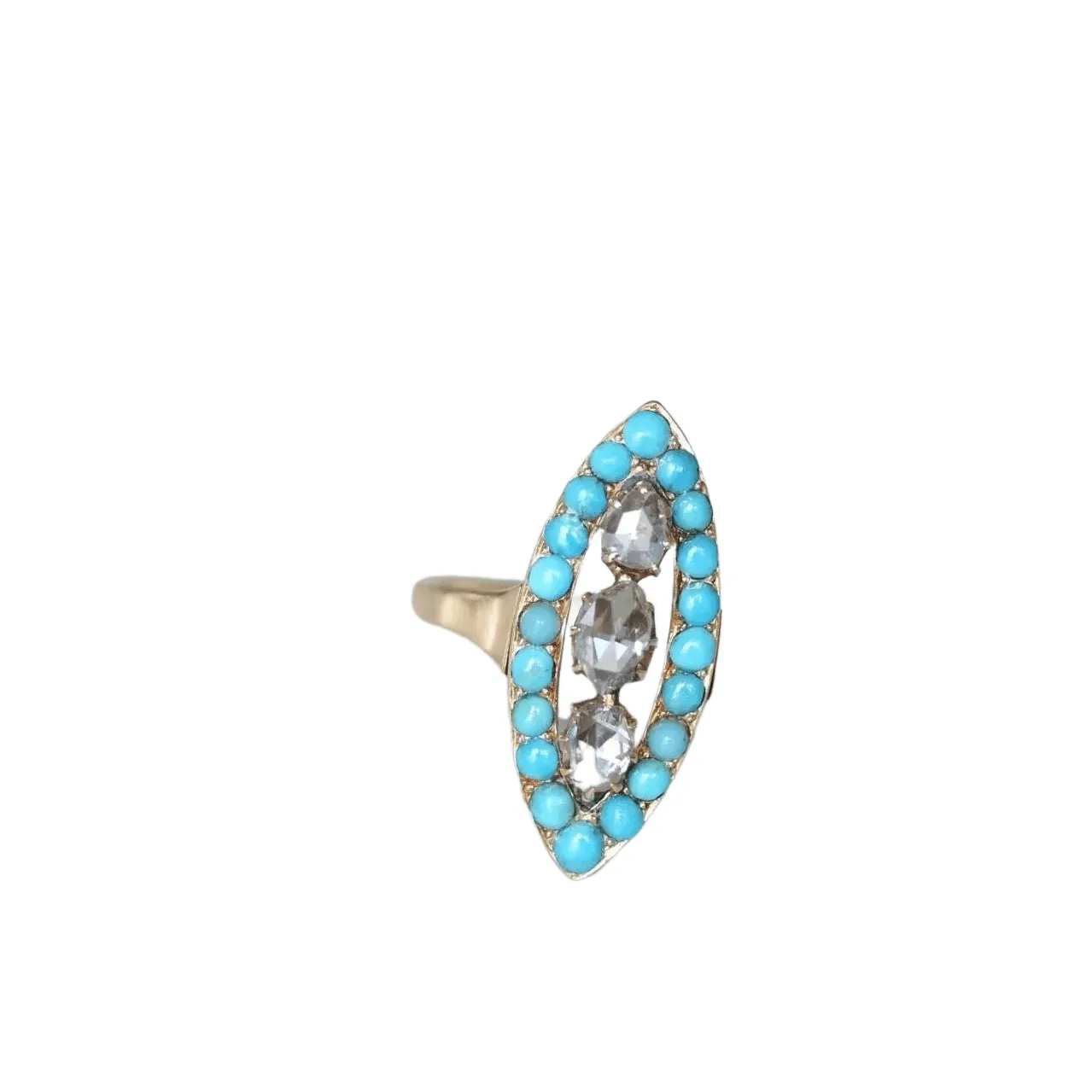 Bague marquise turquoises et diamants sold by 58 Facettes