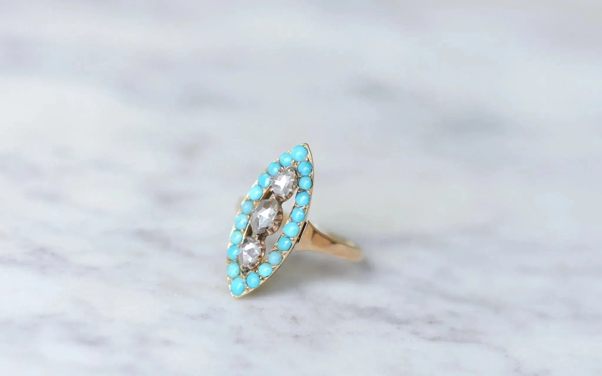 Bague marquise turquoises et diamants sold by 58 Facettes product image thumbnail 4