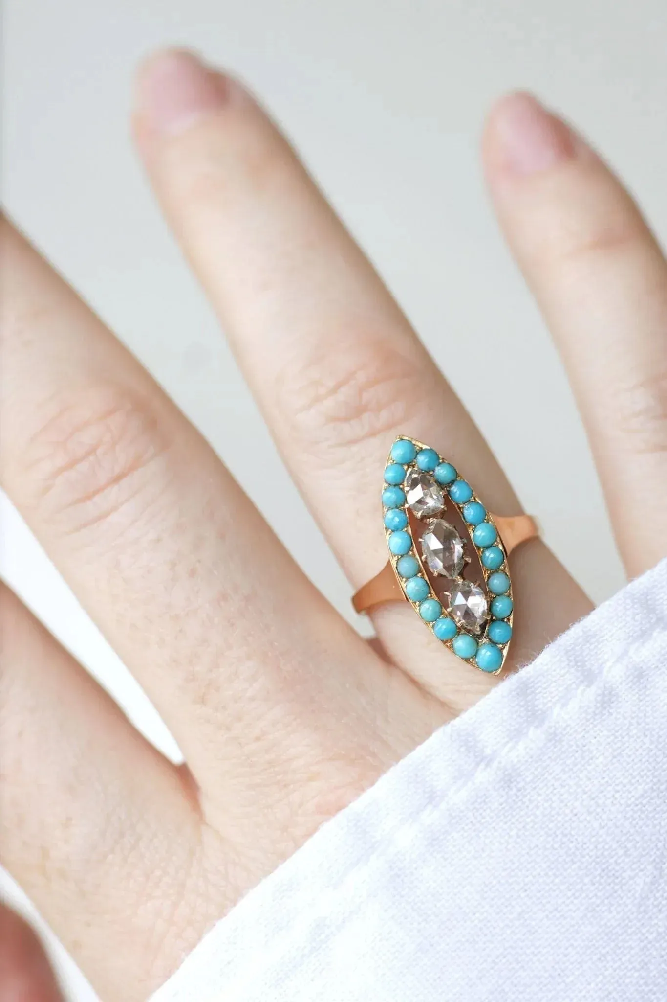 Bague marquise turquoises et diamants sold by 58 Facettes product image thumbnail 5