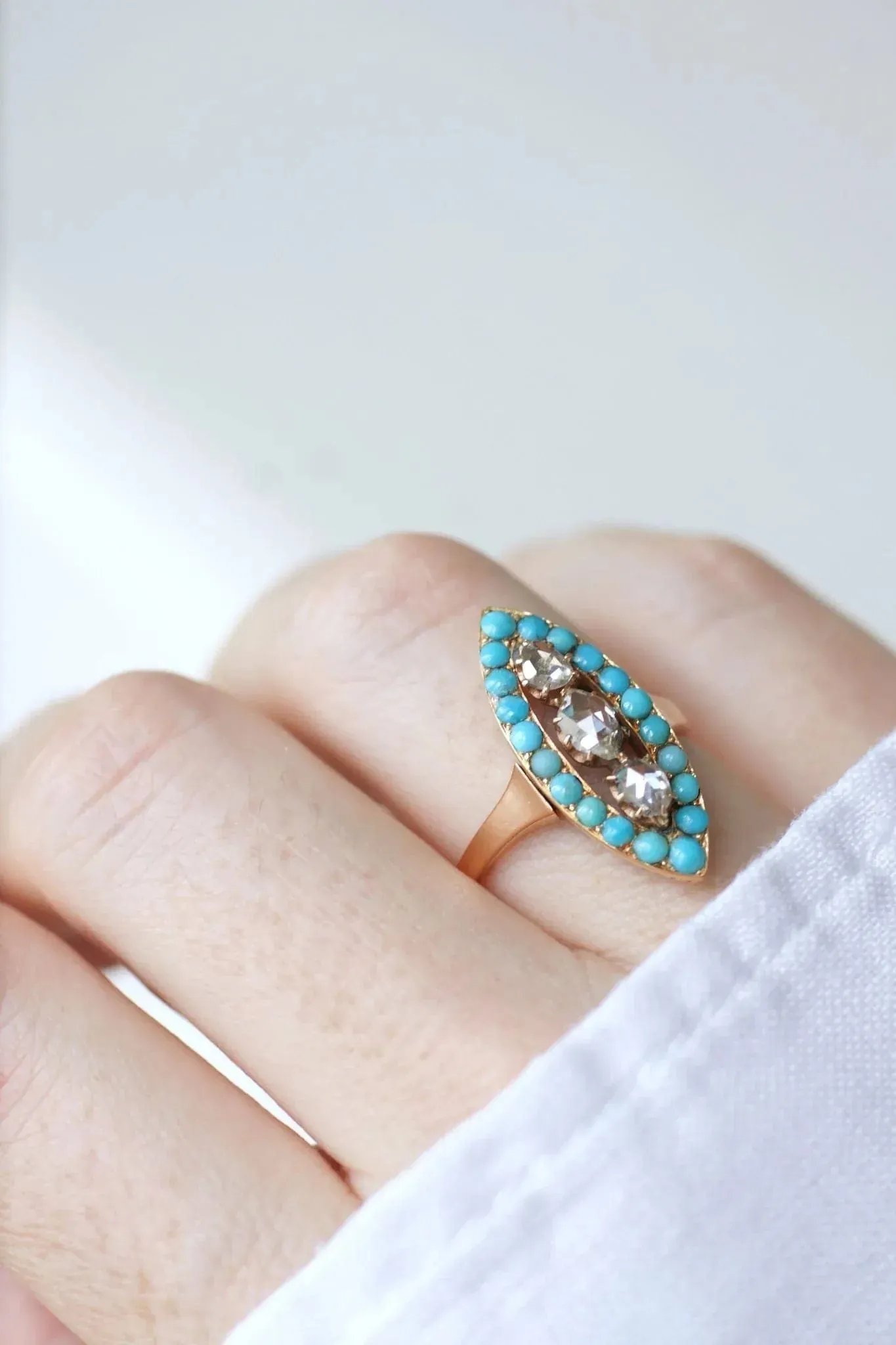 Bague marquise turquoises et diamants sold by 58 Facettes product image thumbnail 2