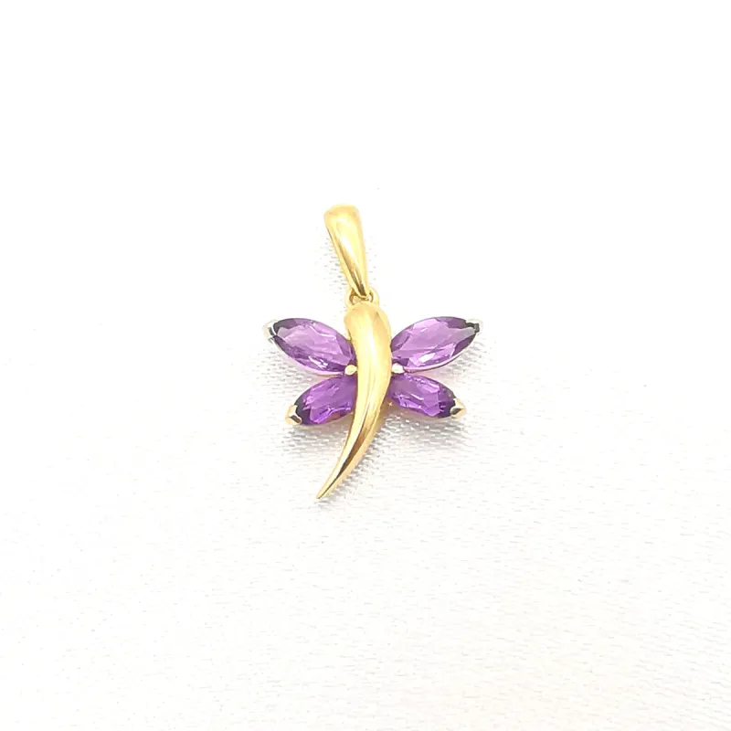 Pendentif Libellule or jaune améthyste sold by 58 Facettes