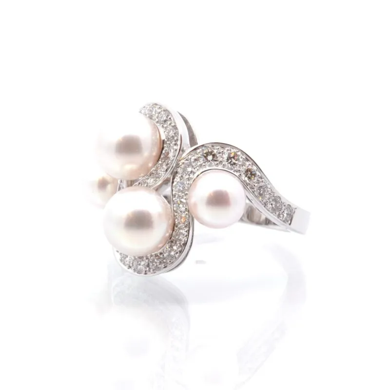 Bague Or blanc Perles Diamants sold by 58 Facettes