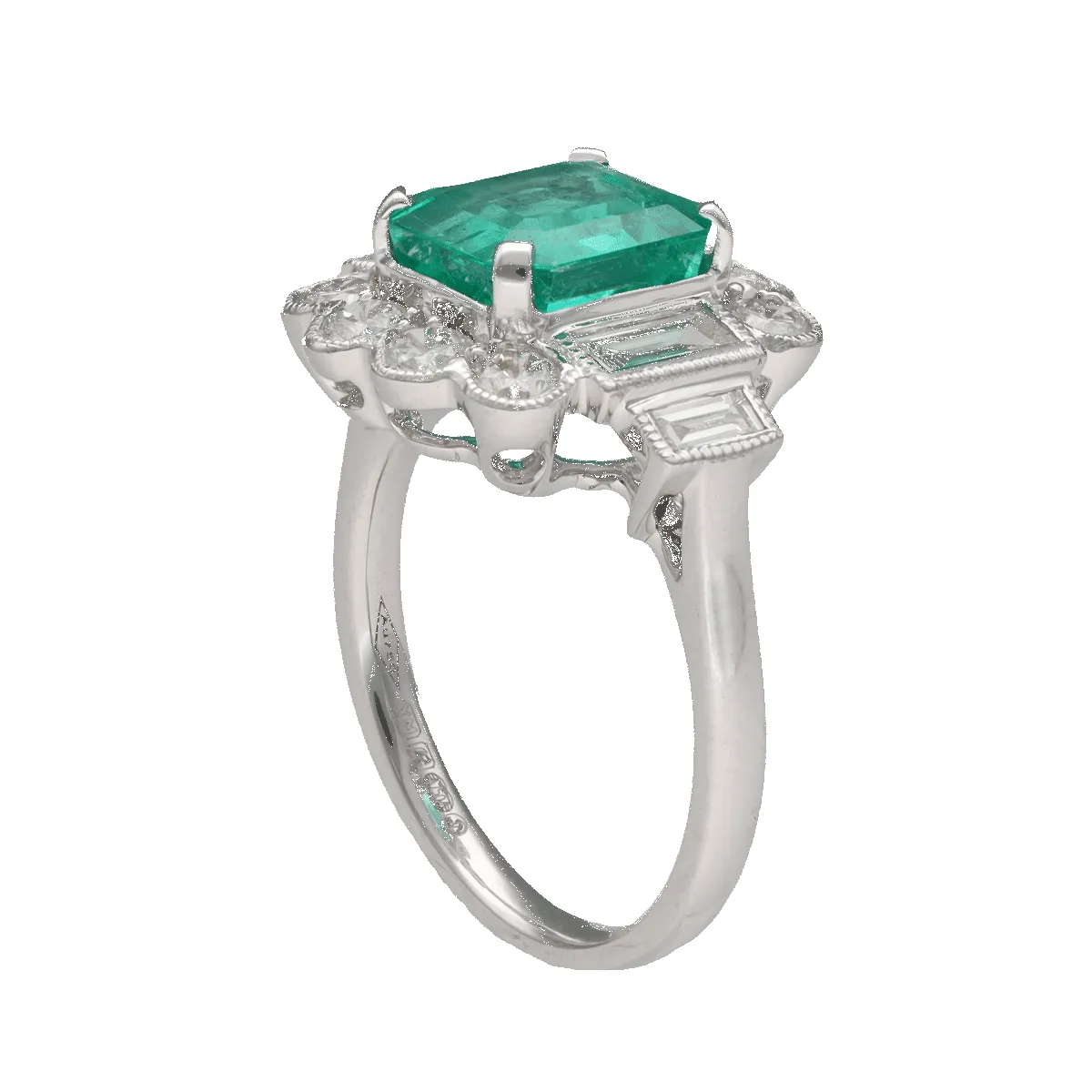 Bague style art déco or blanc émeraude diamants sold by 58 Facettes product image thumbnail 2