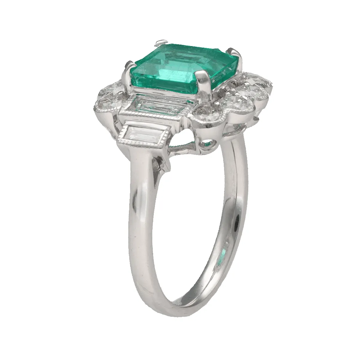 Bague style art déco or blanc émeraude diamants sold by 58 Facettes product image thumbnail 3