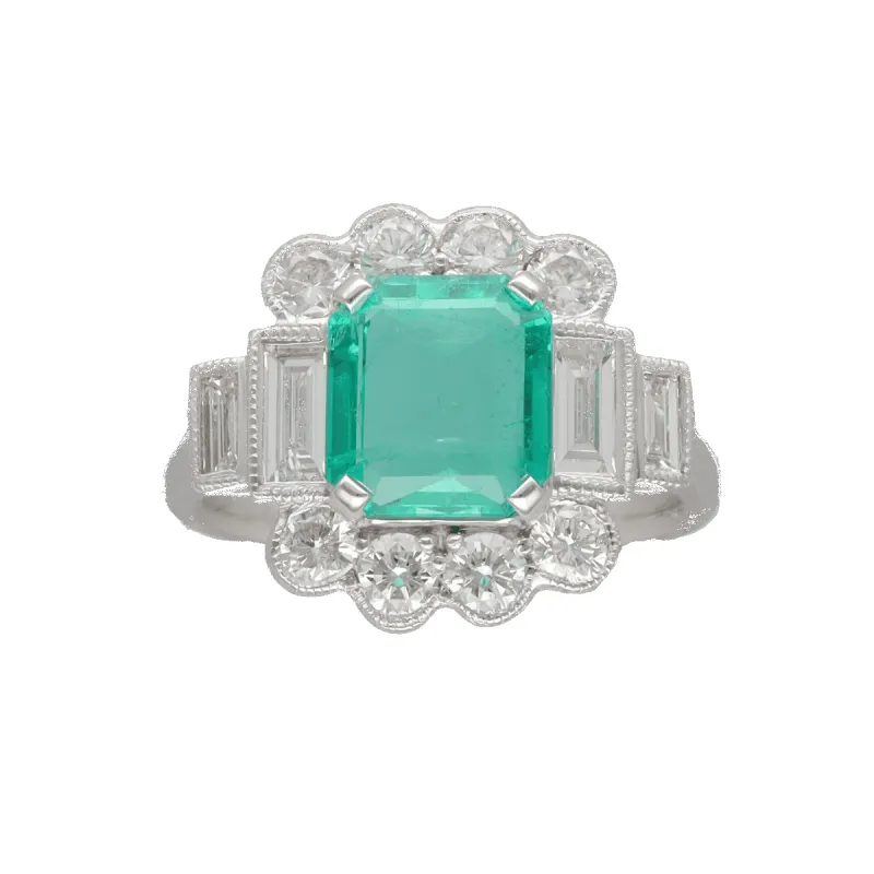 Bague style art déco or blanc émeraude diamants sold by 58 Facettes