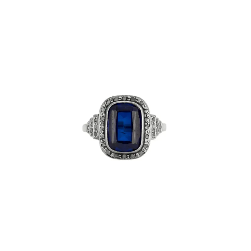Bague ancienne platine saphir diamants made by 58 Facettes