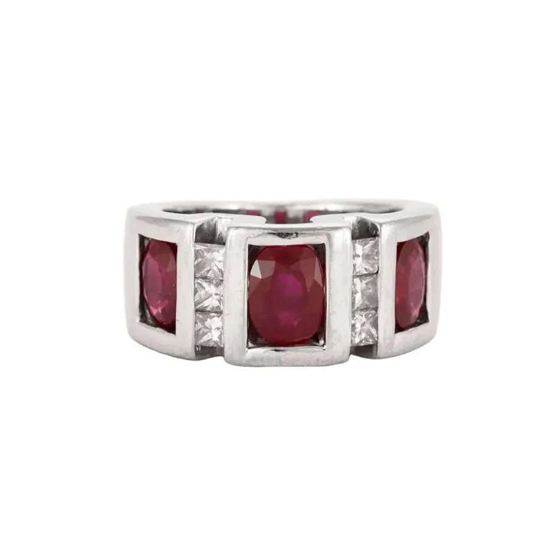 Bague or blanc diamants et rubis sold by 58 Facettes