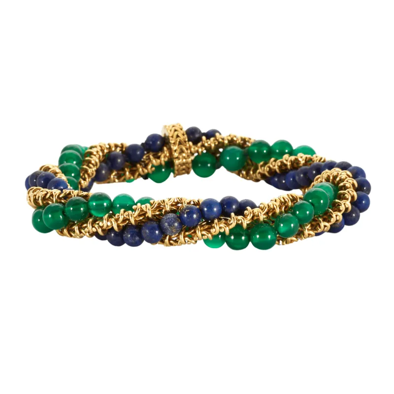 Bracelet twist en or jaune, chrysoprases et lapis lazuli sold by 58 Facettes