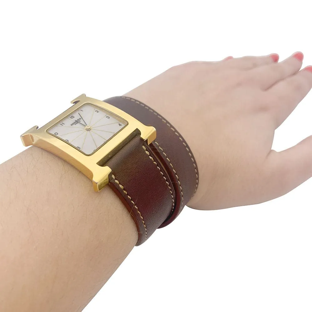 Montre Hermès, "Heure H", plaqué or, acier sur cuir. sold by 58 Facettes product image thumbnail 3