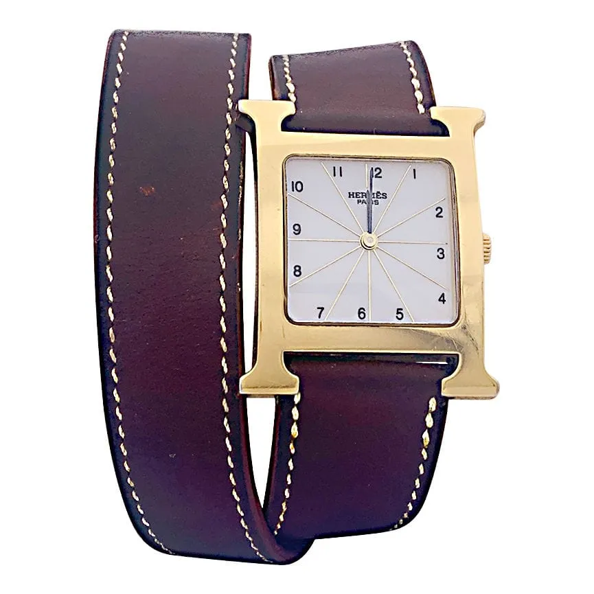 Montre Hermès, "Heure H", plaqué or, acier sur cuir. sold by 58 Facettes
