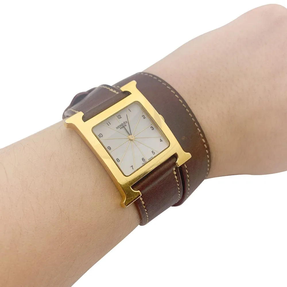 Montre Hermès, "Heure H", plaqué or, acier sur cuir. sold by 58 Facettes product image thumbnail 2