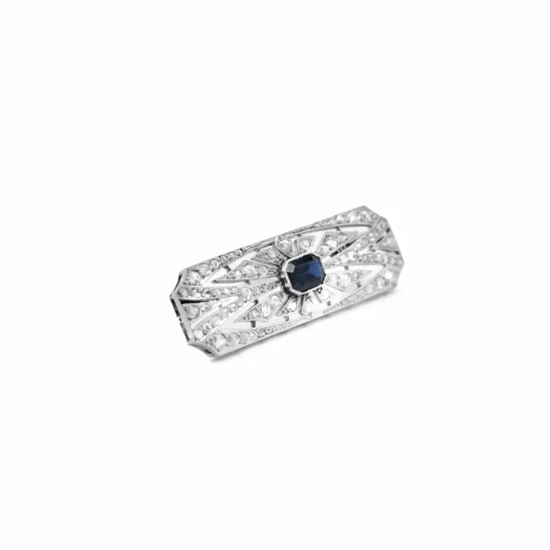 Broche Art Déco Or blanc Platine Saphir Diamants sold by 58 Facettes